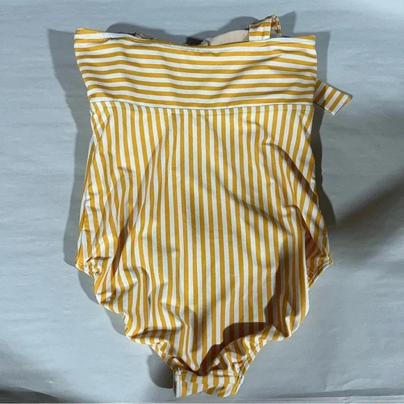 ALBION ~ The Cabana One Piece Swimsuit Yellow and White Striped Shoulder Ties - Picture 6 of 13